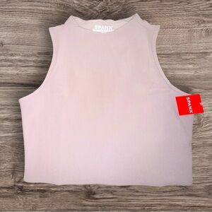 SPANX Contour Rib Mock Neck Crop Top Smoke Sleeveless NWT XL